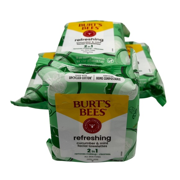 Burt's Bees Refreshing Cucumber & Mint Facial Towelettes 30 Count Lot of 4 NEW - Picture 1 of 6
